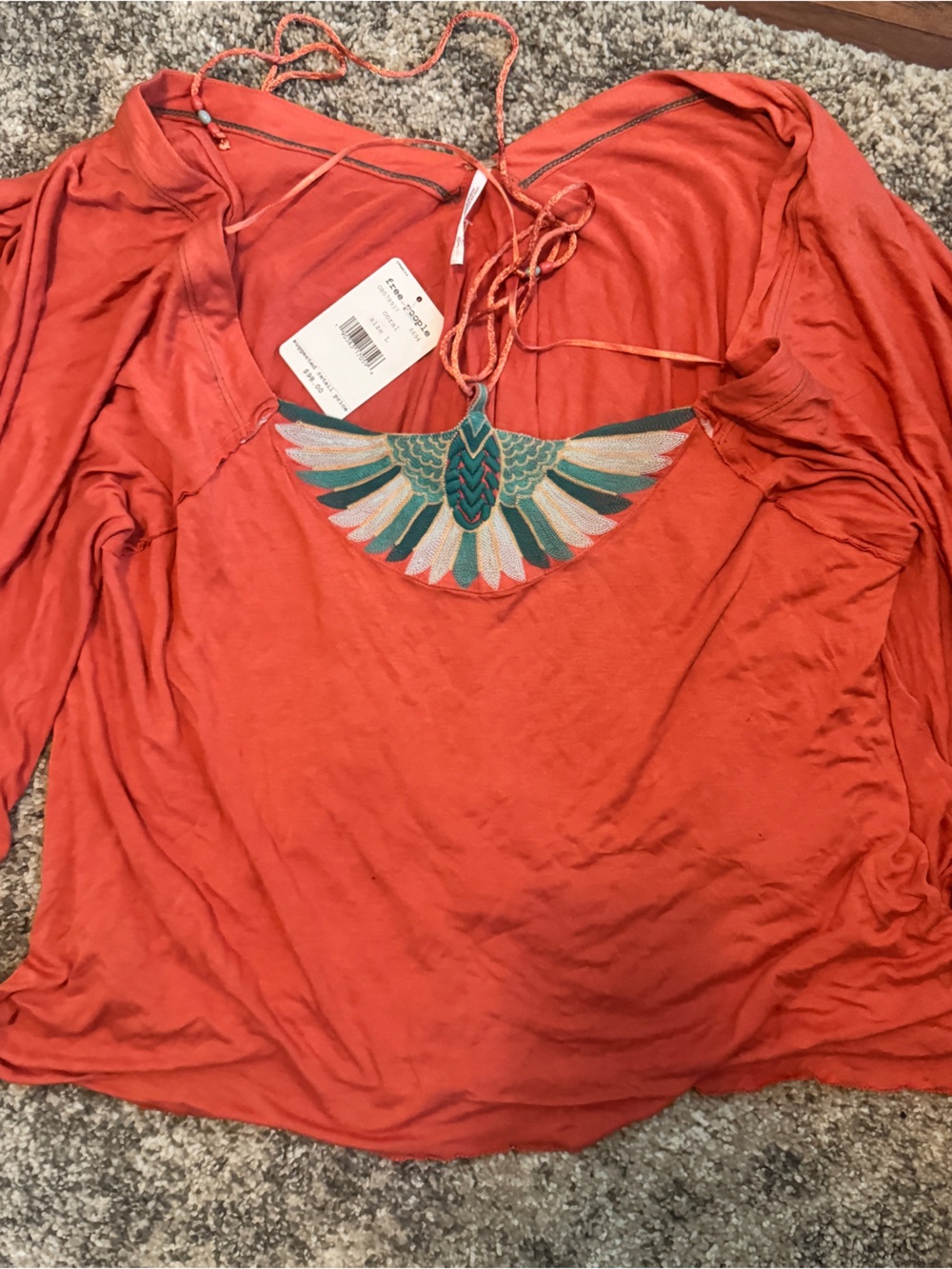 Free People Women's Coral V-Neck Embroidered Top